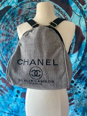 ~CHANEL~ dupe Grey mini Backpack with Black Embroidery